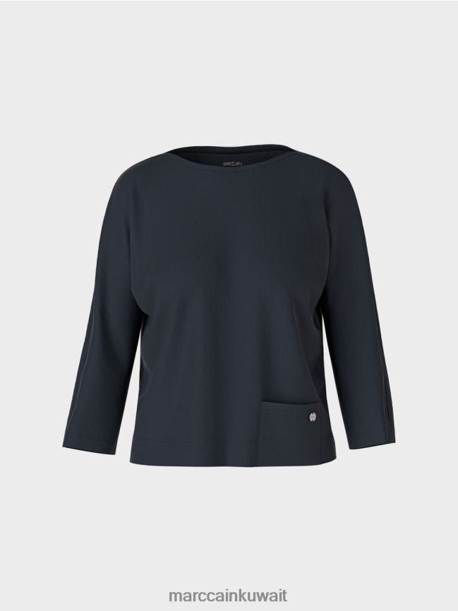 Marc Cain أعلى مع خط العنق القارب LVN0D61292 ملابس منتصف الليل الأزرق