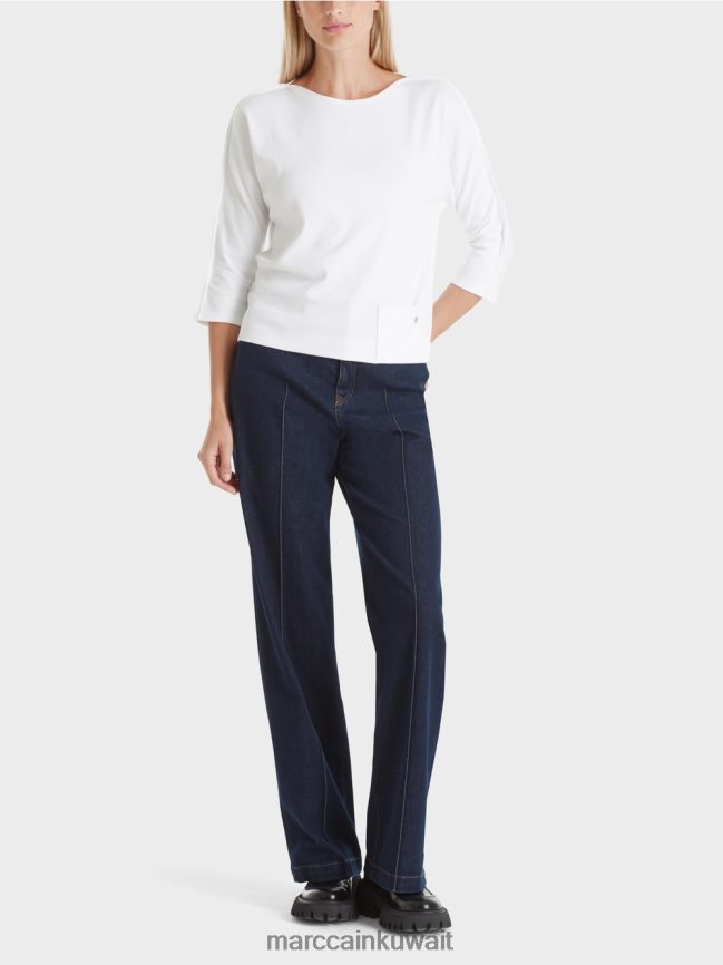 Marc Cain أعلى مع خط العنق القارب LVN0D61293 ملابس أبيض