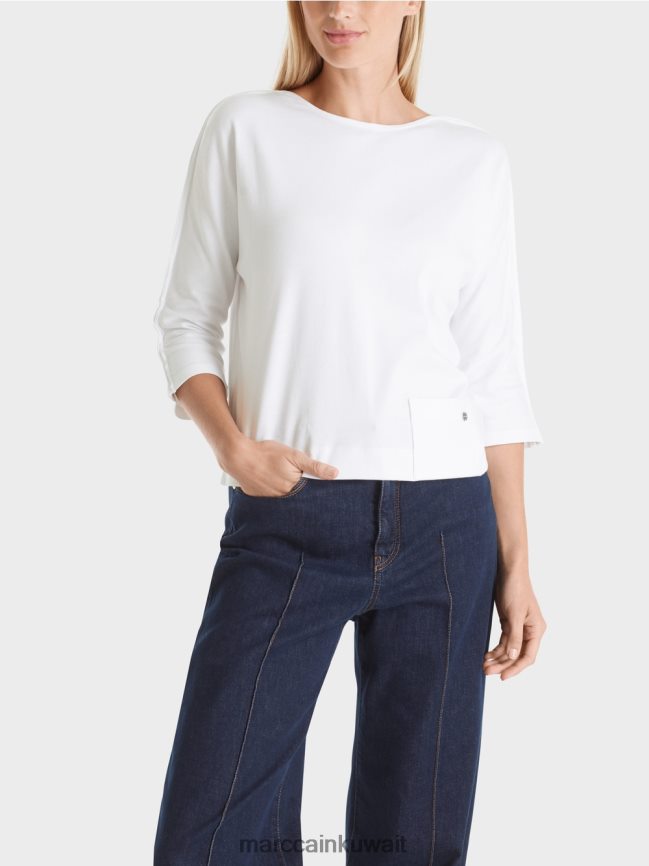 Marc Cain أعلى مع خط العنق القارب LVN0D61293 ملابس أبيض