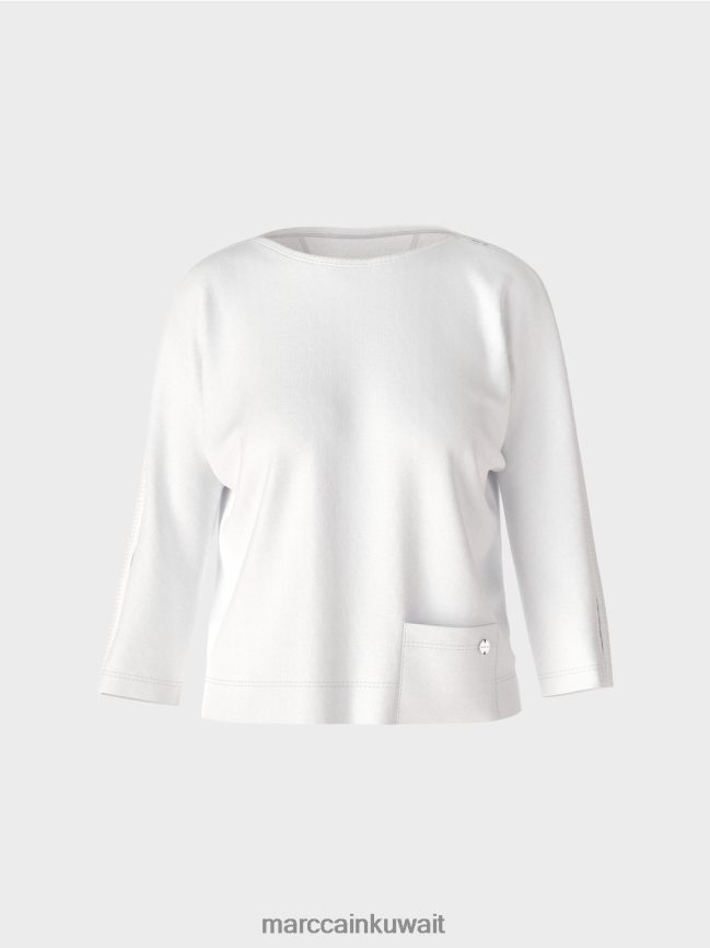 Marc Cain أعلى مع خط العنق القارب LVN0D61293 ملابس أبيض