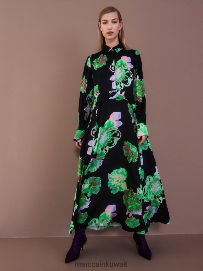 Marc Cain فستان أنثوي مع ذوي الياقات البيضاء LVN0D612 ملابس أسود