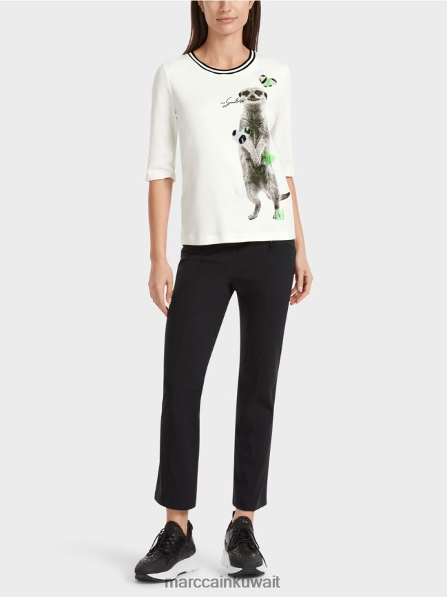 Marc Cain تي شيرت بطبعة حيوان LVN0D61302 ملابس أبيض مصفر