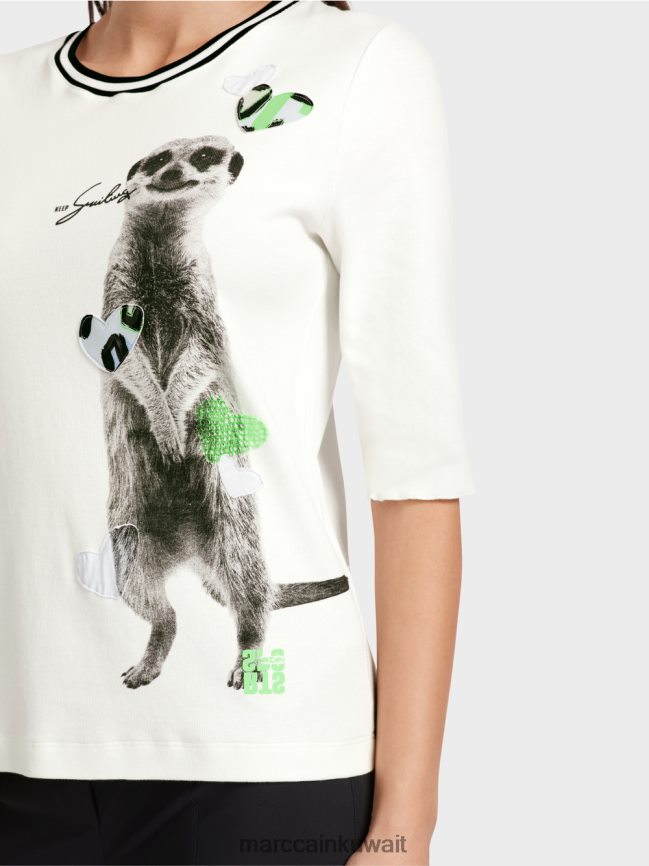 Marc Cain تي شيرت بطبعة حيوان LVN0D61302 ملابس أبيض مصفر