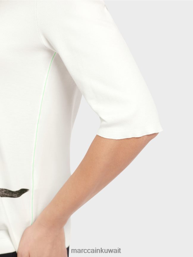 Marc Cain تي شيرت بطبعة حيوان LVN0D61302 ملابس أبيض مصفر