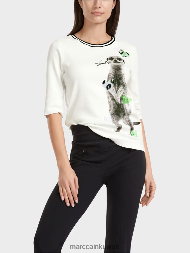 Marc Cain تي شيرت بطبعة حيوان LVN0D61302 ملابس أبيض مصفر