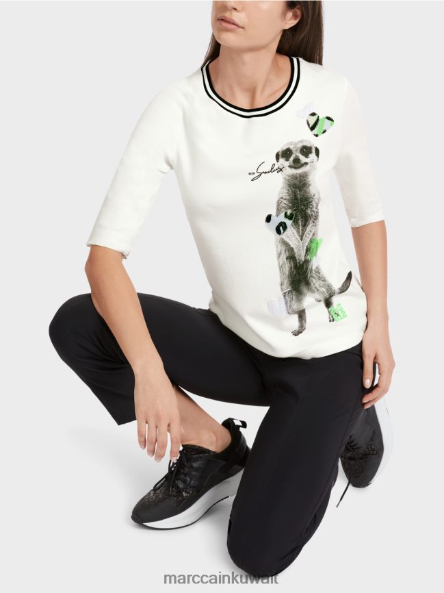 Marc Cain تي شيرت بطبعة حيوان LVN0D61302 ملابس أبيض مصفر