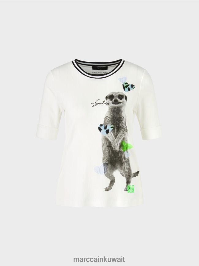 Marc Cain تي شيرت بطبعة حيوان LVN0D61302 ملابس أبيض مصفر
