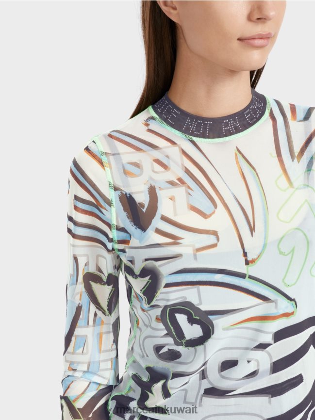 Marc Cain قميص تول مرن بأكمام طويلة LVN0D61306 ملابس مسحوق ناعم أزرق