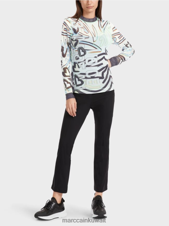 Marc Cain قميص تول مرن بأكمام طويلة LVN0D61306 ملابس مسحوق ناعم أزرق