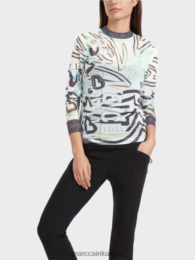 Marc Cain قميص تول مرن بأكمام طويلة LVN0D61306 ملابس مسحوق ناعم أزرق