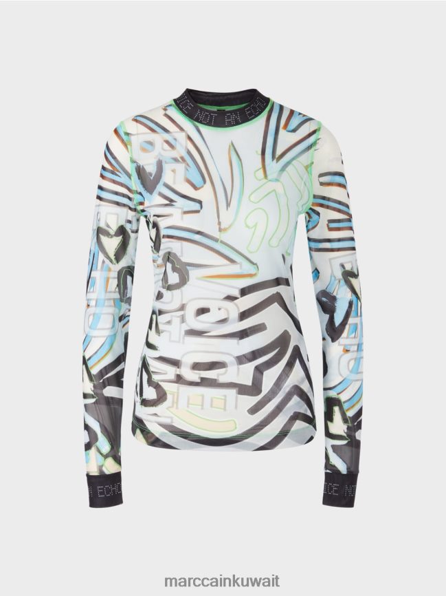 Marc Cain قميص تول مرن بأكمام طويلة LVN0D61306 ملابس مسحوق ناعم أزرق