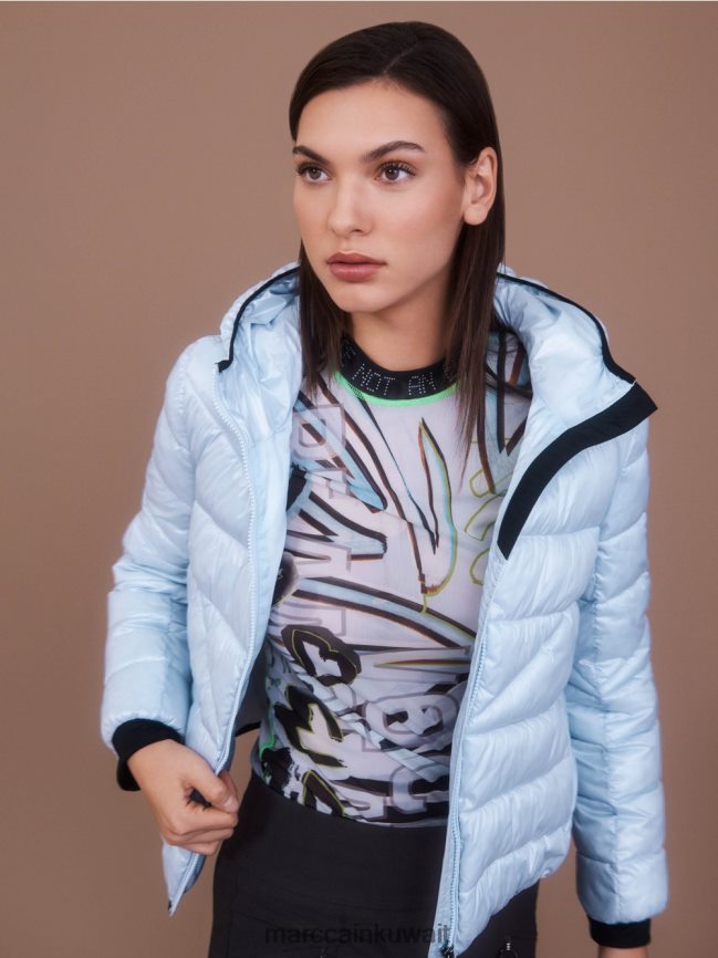 Marc Cain قميص تول مرن بأكمام طويلة LVN0D61306 ملابس مسحوق ناعم أزرق