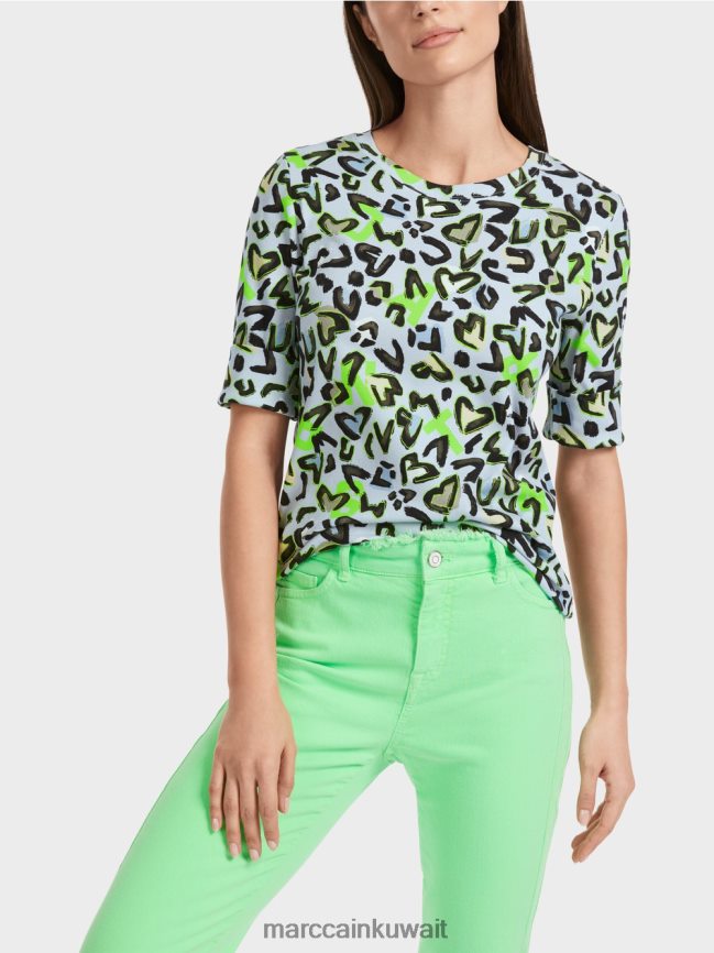 Marc Cain تي شيرت بطبعة على كامل التصميم LVN0D61308 ملابس مسحوق ناعم أزرق