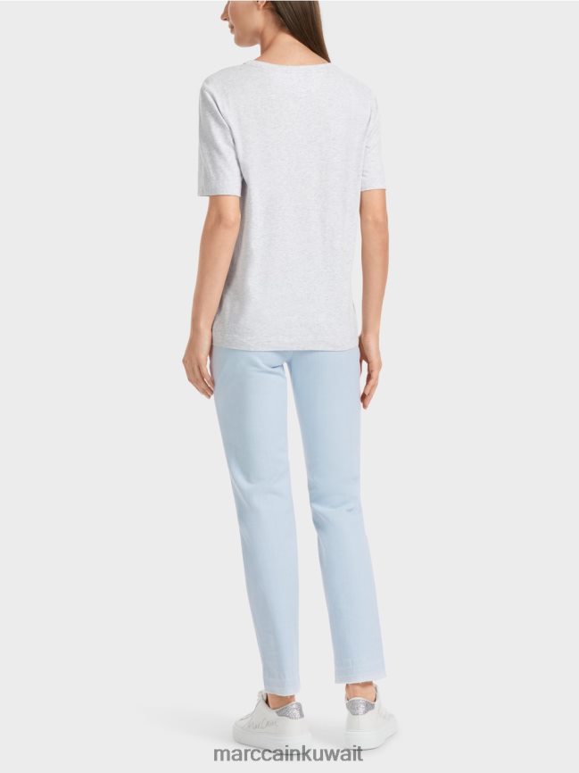 Marc Cain تي شيرت بزخارف الترتر LVN0D61310 ملابس الرمادي الفضي