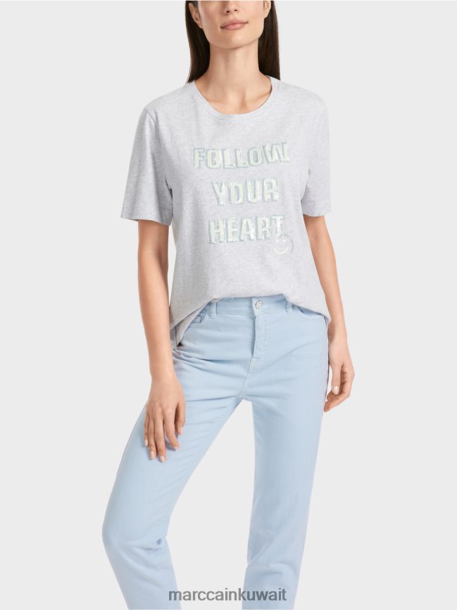 Marc Cain تي شيرت بزخارف الترتر LVN0D61310 ملابس الرمادي الفضي