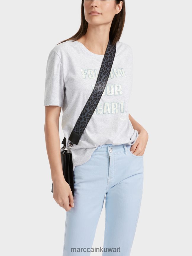 Marc Cain تي شيرت بزخارف الترتر LVN0D61310 ملابس الرمادي الفضي