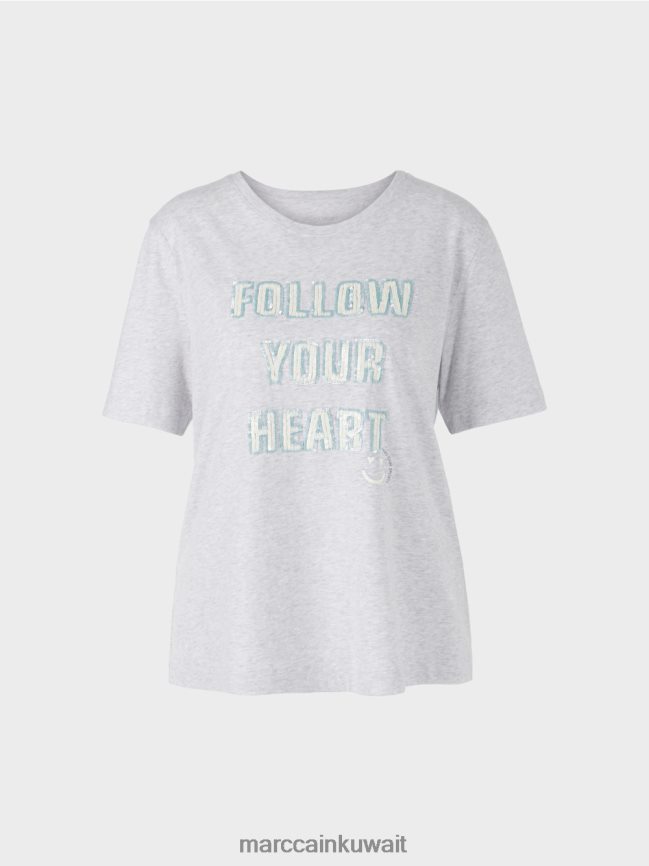 Marc Cain تي شيرت بزخارف الترتر LVN0D61310 ملابس الرمادي الفضي