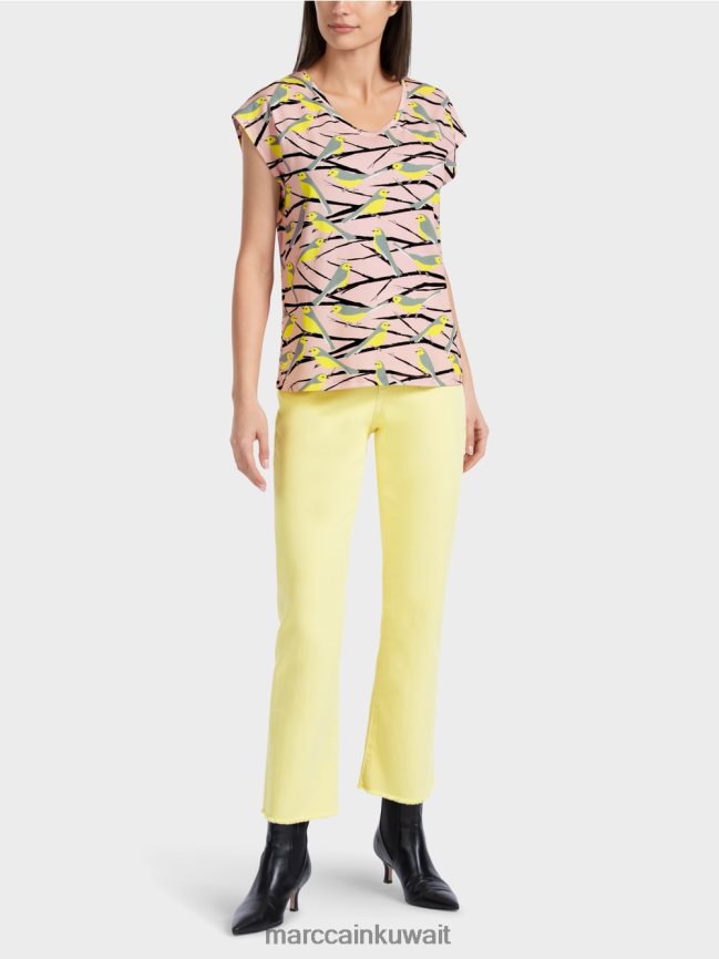 Marc Cain تي شيرت بدون أكمام بتصميم طائر LVN0D61316 ملابس مسحوق وردي ناعم