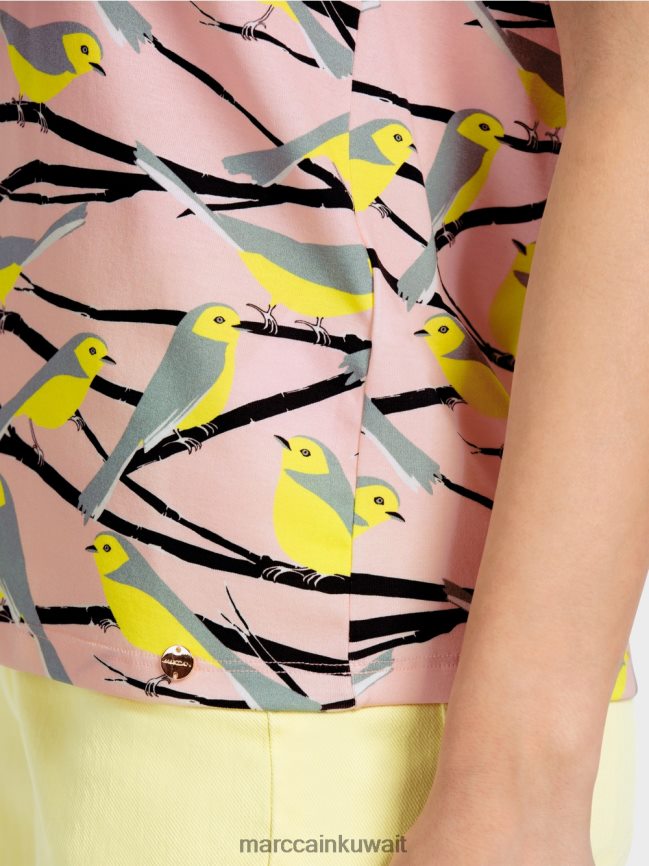 Marc Cain تي شيرت بدون أكمام بتصميم طائر LVN0D61316 ملابس مسحوق وردي ناعم