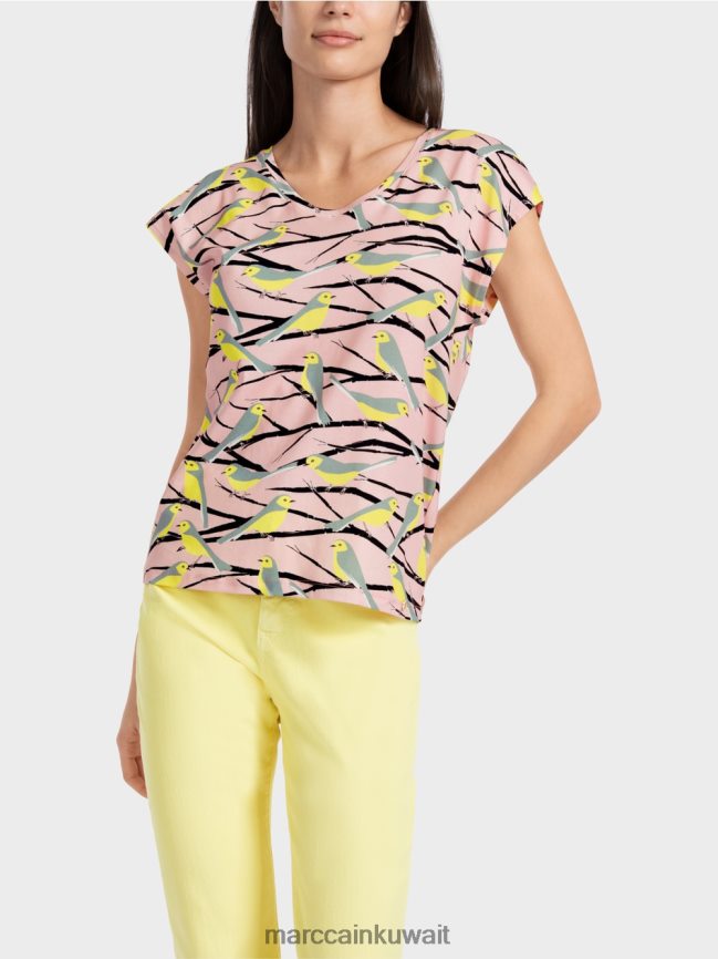 Marc Cain تي شيرت بدون أكمام بتصميم طائر LVN0D61316 ملابس مسحوق وردي ناعم