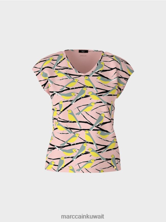 Marc Cain تي شيرت بدون أكمام بتصميم طائر LVN0D61316 ملابس مسحوق وردي ناعم