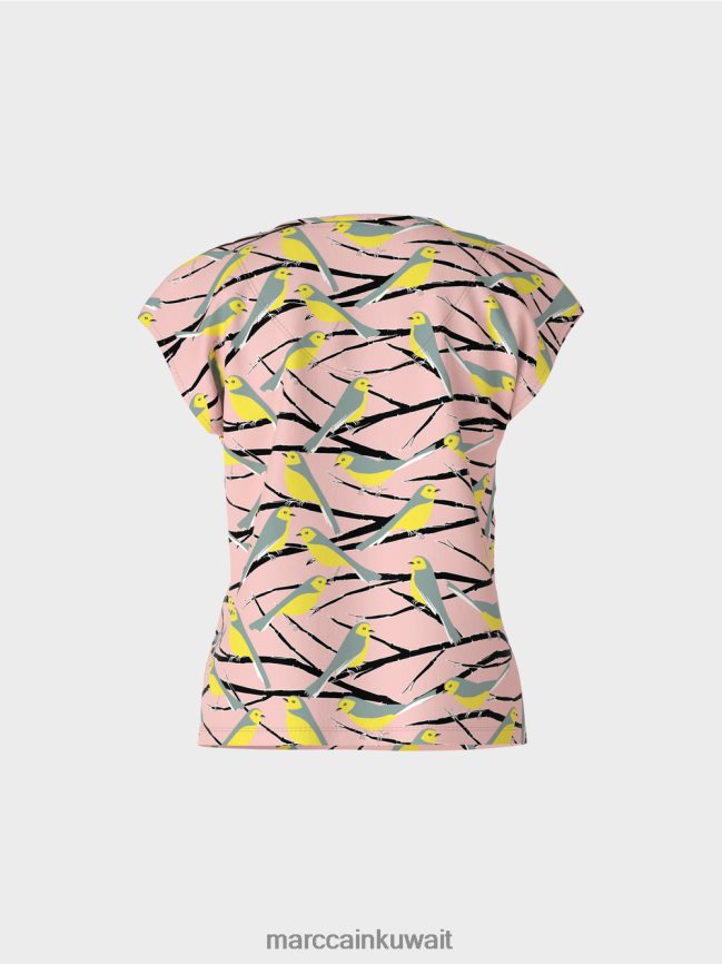 Marc Cain تي شيرت بدون أكمام بتصميم طائر LVN0D61316 ملابس مسحوق وردي ناعم