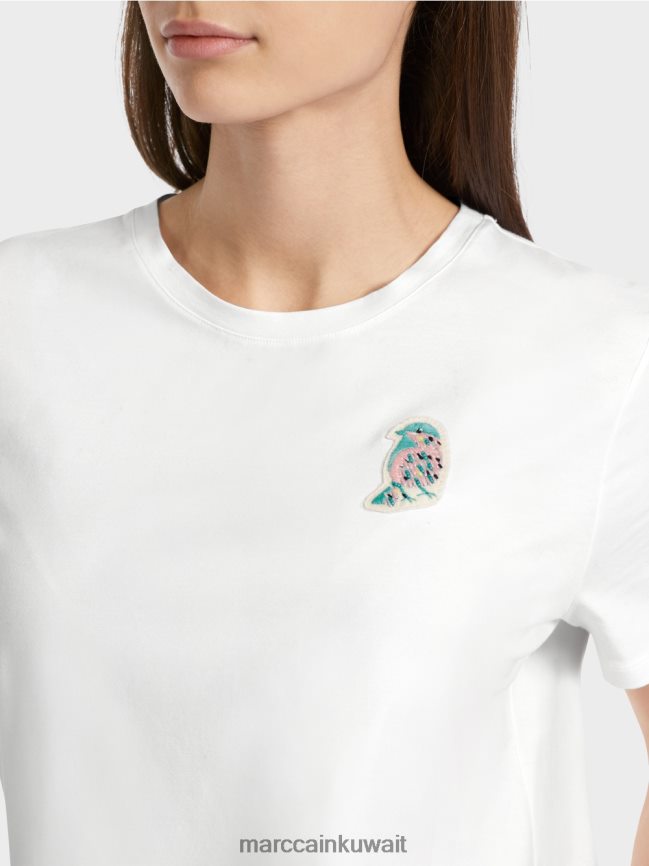 Marc Cain تي شيرت مع تطبيق الطيور LVN0D61317 ملابس أبيض
