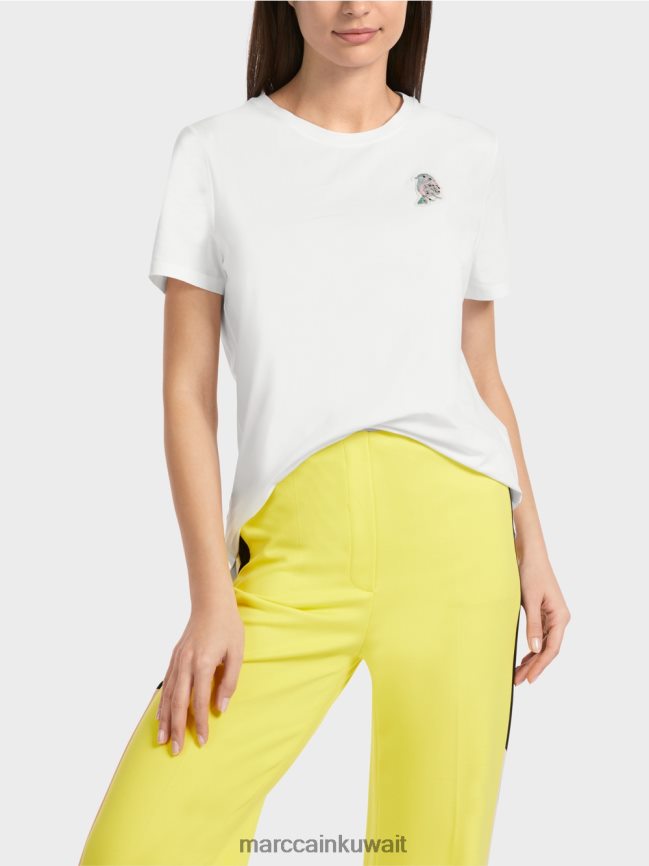 Marc Cain تي شيرت مع تطبيق الطيور LVN0D61317 ملابس أبيض