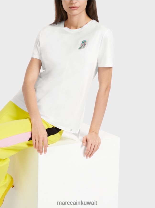 Marc Cain تي شيرت مع تطبيق الطيور LVN0D61317 ملابس أبيض