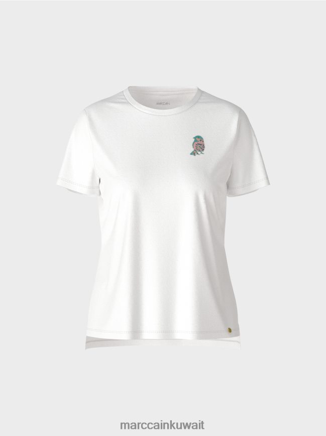 Marc Cain تي شيرت مع تطبيق الطيور LVN0D61317 ملابس أبيض