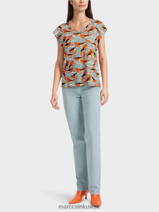 Marc Cain تي شيرت بدون أكمام بتصميم طائر LVN0D61318 ملابس السماء الزرقاء الداكنة