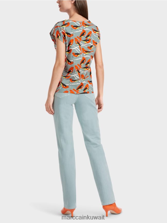 Marc Cain تي شيرت بدون أكمام بتصميم طائر LVN0D61318 ملابس السماء الزرقاء الداكنة