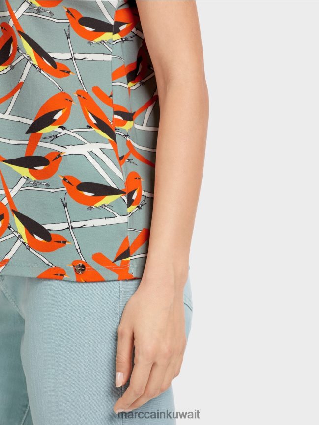 Marc Cain تي شيرت بدون أكمام بتصميم طائر LVN0D61318 ملابس السماء الزرقاء الداكنة