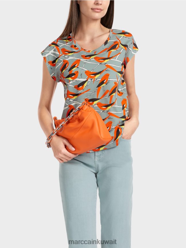 Marc Cain تي شيرت بدون أكمام بتصميم طائر LVN0D61318 ملابس السماء الزرقاء الداكنة