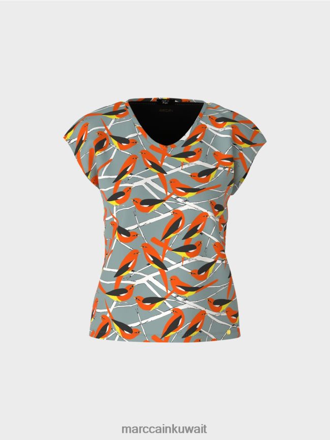 Marc Cain تي شيرت بدون أكمام بتصميم طائر LVN0D61318 ملابس السماء الزرقاء الداكنة