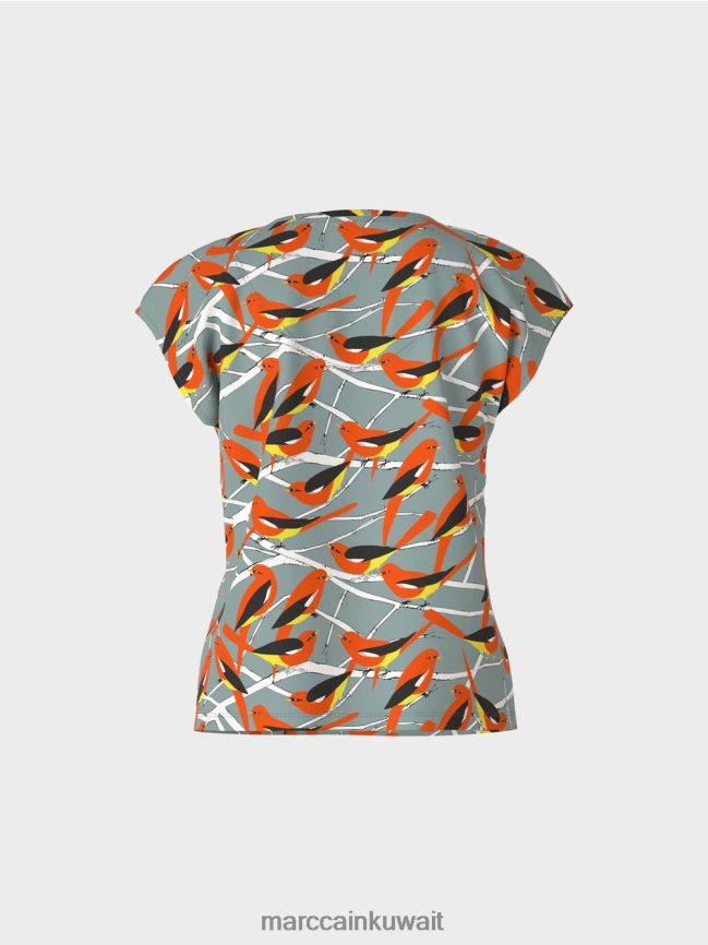 Marc Cain تي شيرت بدون أكمام بتصميم طائر LVN0D61318 ملابس السماء الزرقاء الداكنة