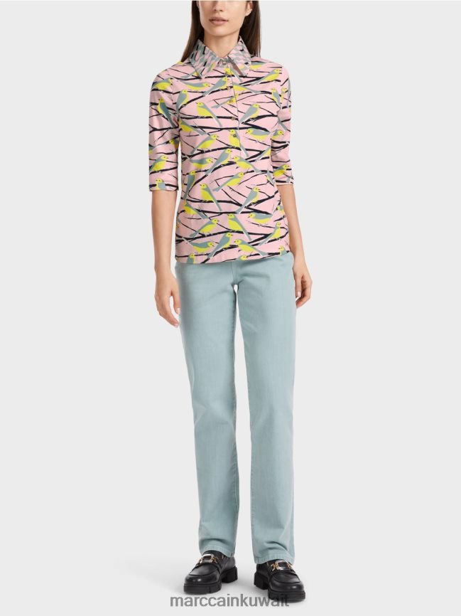 Marc Cain قميص بولو بتصميم الطيور LVN0D61320 ملابس مسحوق وردي ناعم