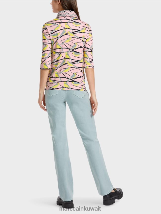 Marc Cain قميص بولو بتصميم الطيور LVN0D61320 ملابس مسحوق وردي ناعم