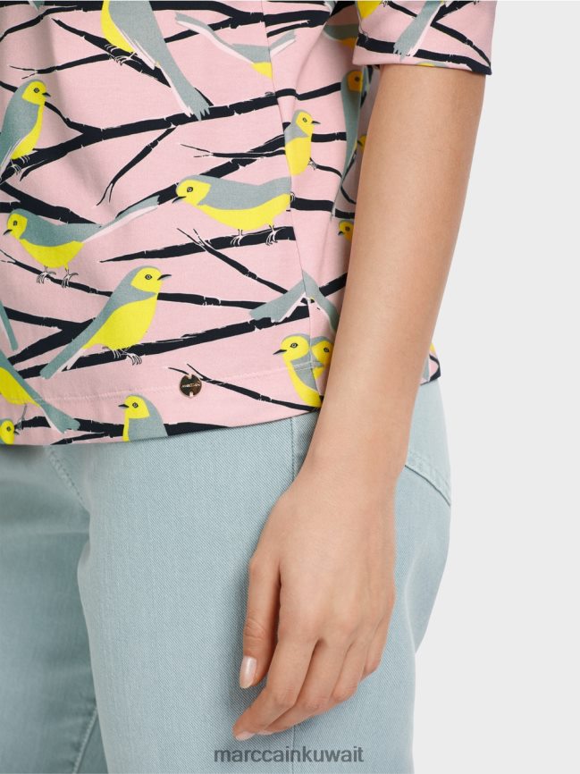 Marc Cain قميص بولو بتصميم الطيور LVN0D61320 ملابس مسحوق وردي ناعم