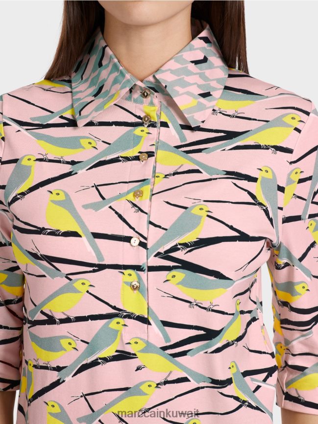 Marc Cain قميص بولو بتصميم الطيور LVN0D61320 ملابس مسحوق وردي ناعم