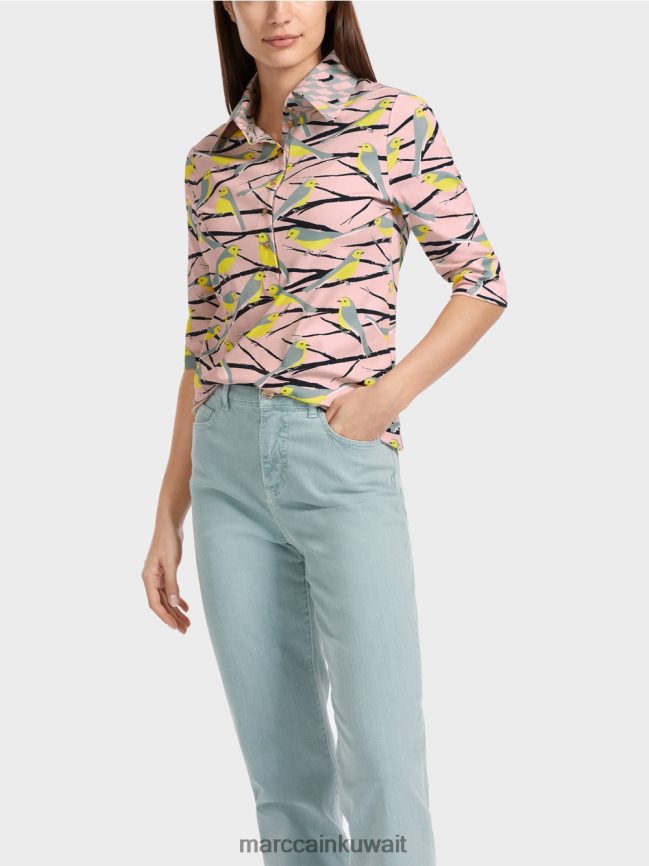 Marc Cain قميص بولو بتصميم الطيور LVN0D61320 ملابس مسحوق وردي ناعم