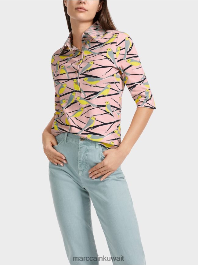 Marc Cain قميص بولو بتصميم الطيور LVN0D61320 ملابس مسحوق وردي ناعم