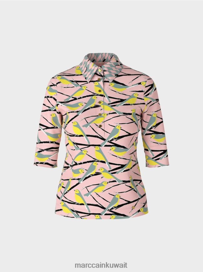 Marc Cain قميص بولو بتصميم الطيور LVN0D61320 ملابس مسحوق وردي ناعم