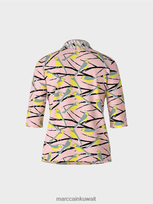 Marc Cain قميص بولو بتصميم الطيور LVN0D61320 ملابس مسحوق وردي ناعم