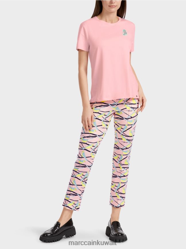 Marc Cain تي شيرت مع تطبيق الطيور LVN0D61326 ملابس مسحوق وردي ناعم