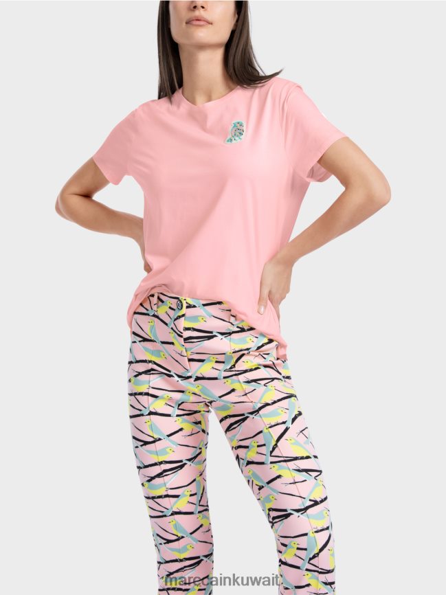 Marc Cain تي شيرت مع تطبيق الطيور LVN0D61326 ملابس مسحوق وردي ناعم