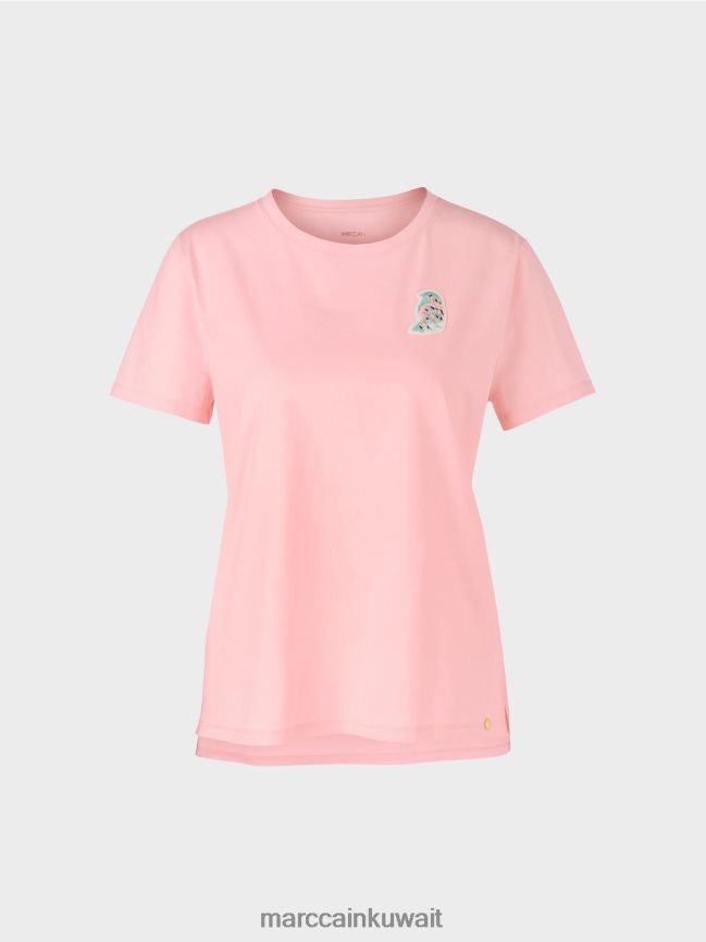 Marc Cain تي شيرت مع تطبيق الطيور LVN0D61326 ملابس مسحوق وردي ناعم