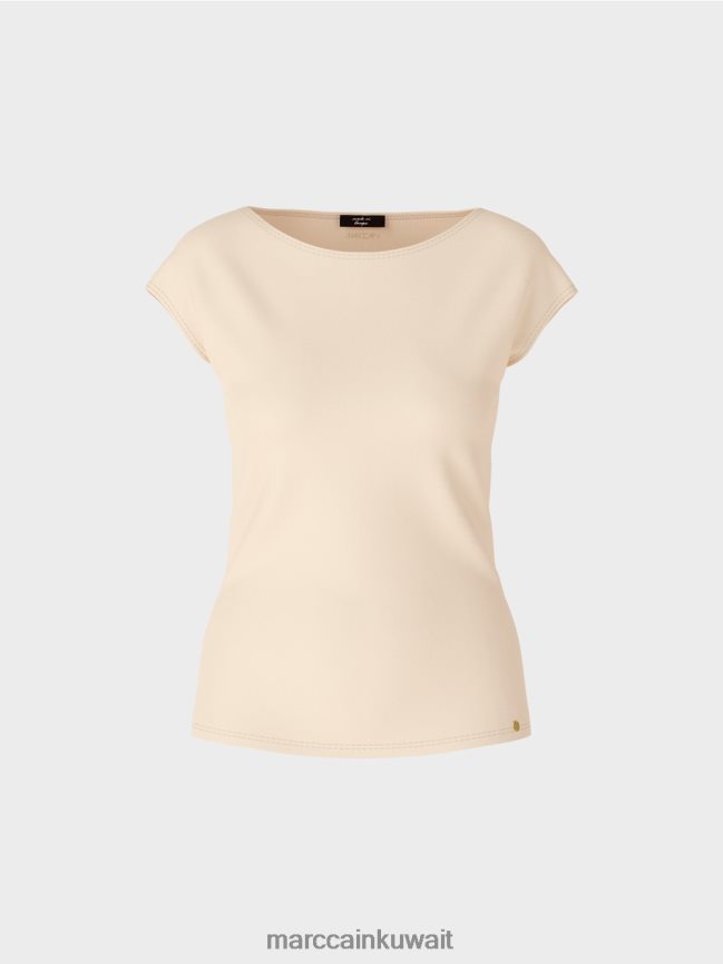 Marc Cain تي شيرت يعانق الجسم LVN0D61338 ملابس كريم غامق