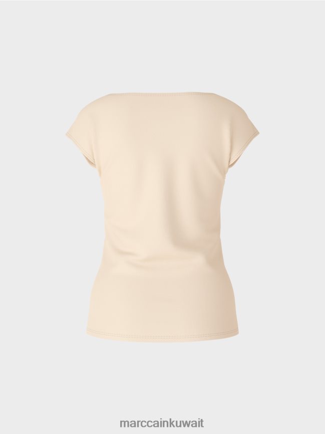Marc Cain تي شيرت يعانق الجسم LVN0D61338 ملابس كريم غامق