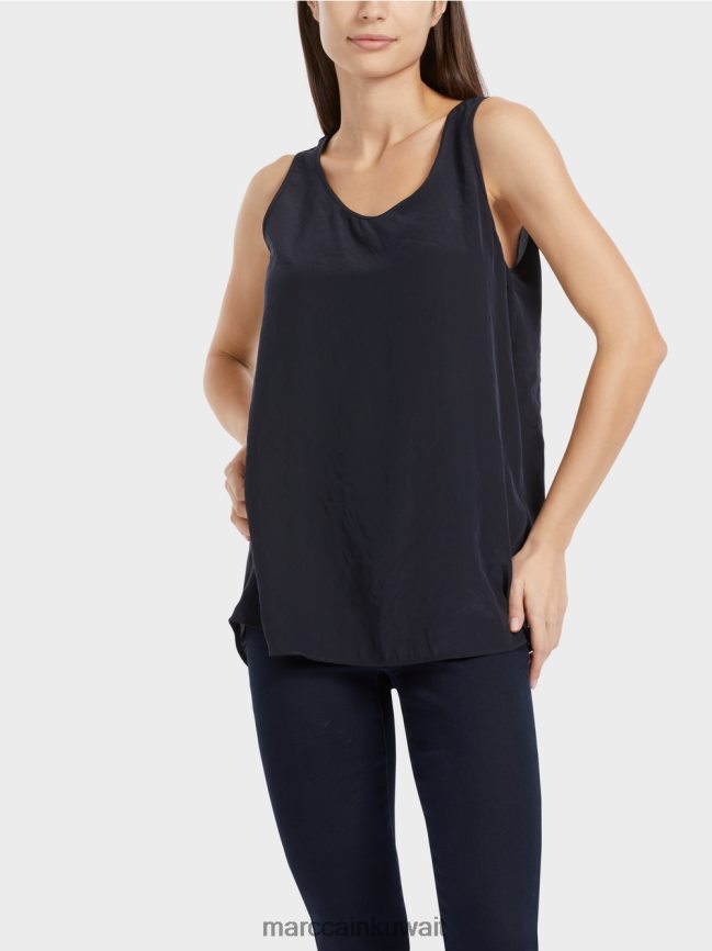 Marc Cain قمة خفيفة الوزن بلا أكمام LVN0D61343 ملابس منتصف الليل الأزرق